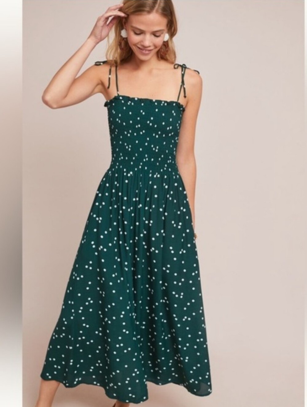 Faithfull the Brand Green Polka Dot Midi Dress